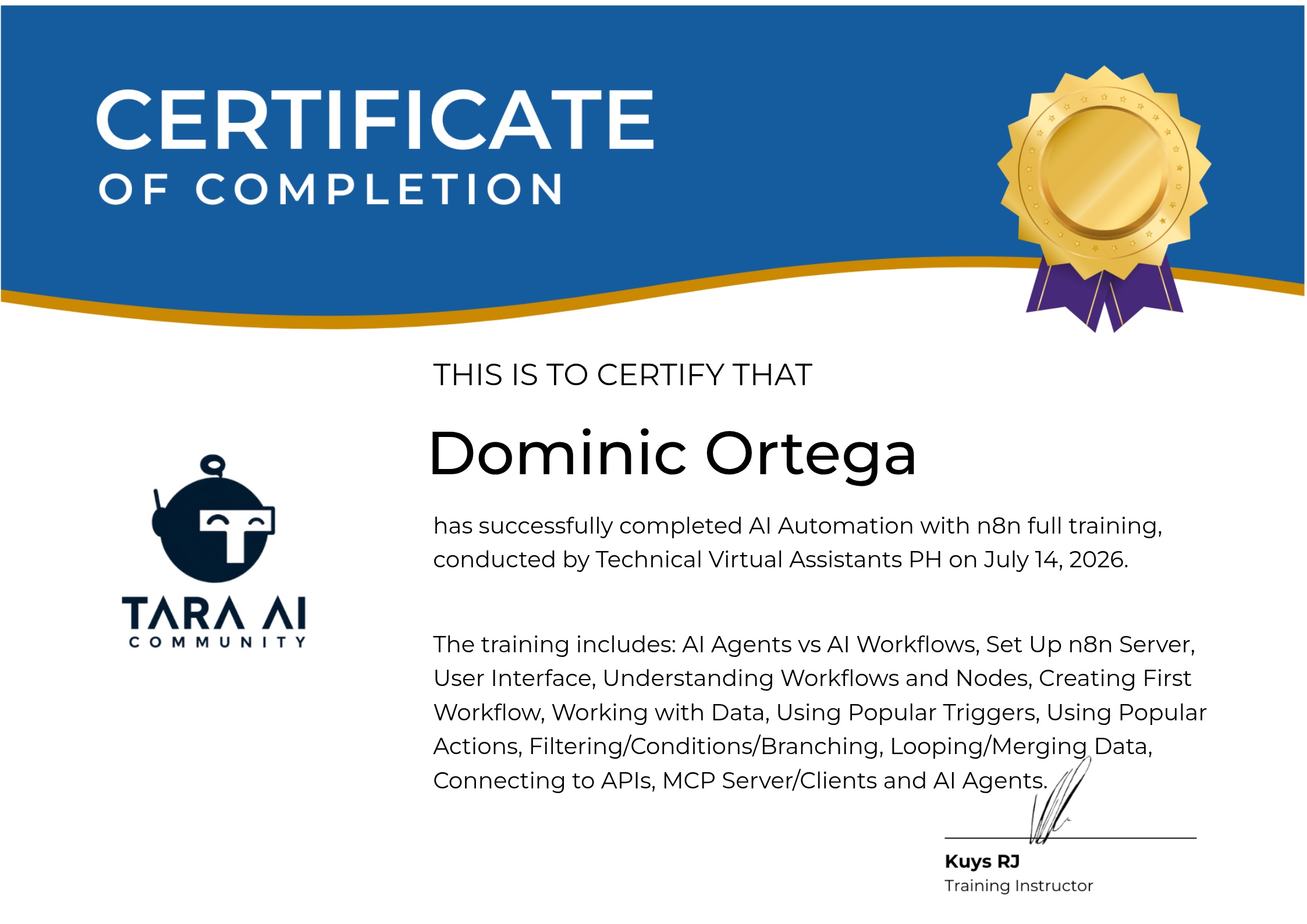 AI Automation with n8n certificate preview