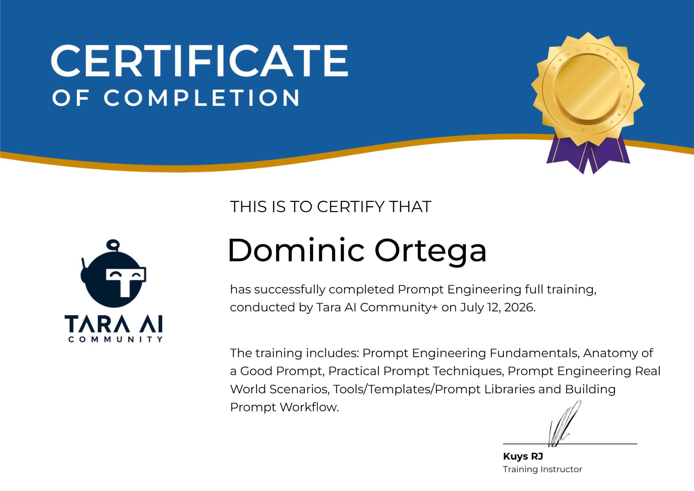 Prompt Engineering certificate preview